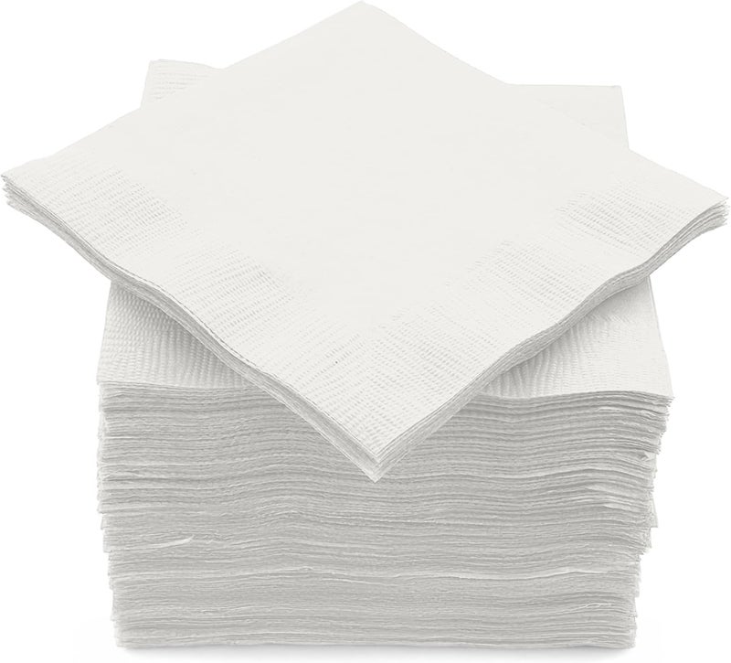Amcrate 100 Pack White Beverage Napkins, Big Party Pack, 2 Ply, Ideal for Wedding, Party, Birthday, Dinner, Lunch, Cocktails. (5” x 5”) by - Image 1
